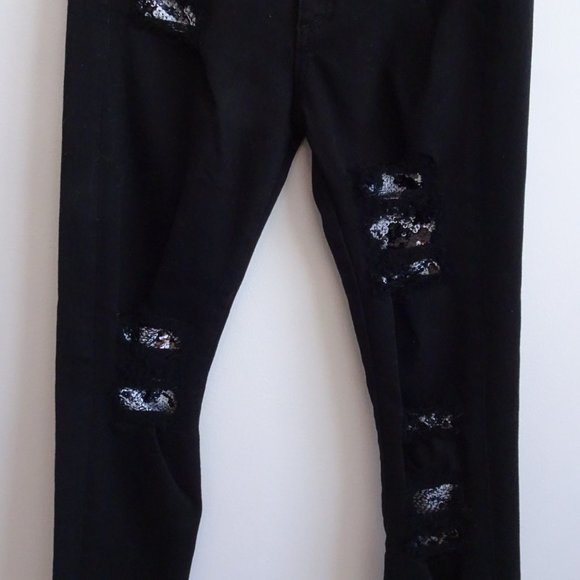 Ramie Brook Naomi Ripped Sequin Jeans waist 26 NWOT 298 black black white sequin - Picture 4 of 16
